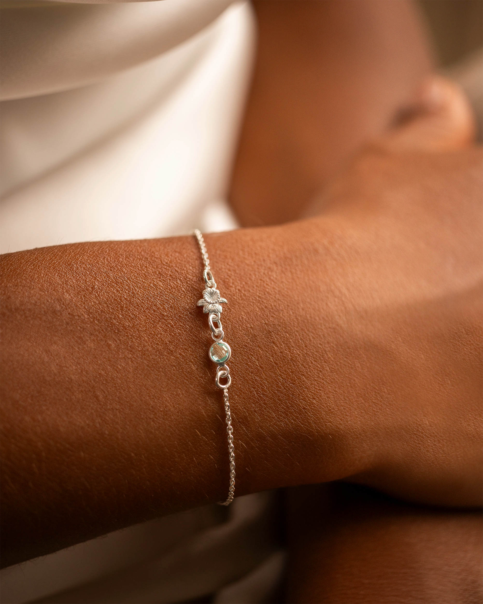Silver Birth Flower and Birthstone Personalised Slider Bracelet