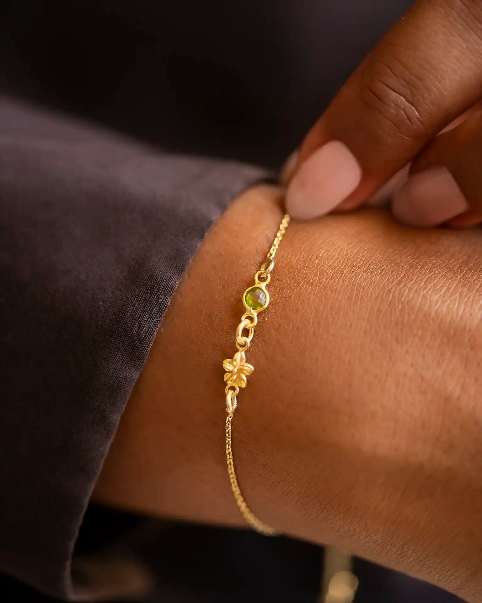 Gold Birth Flower and Birthstone Personalised Slider Bracelet