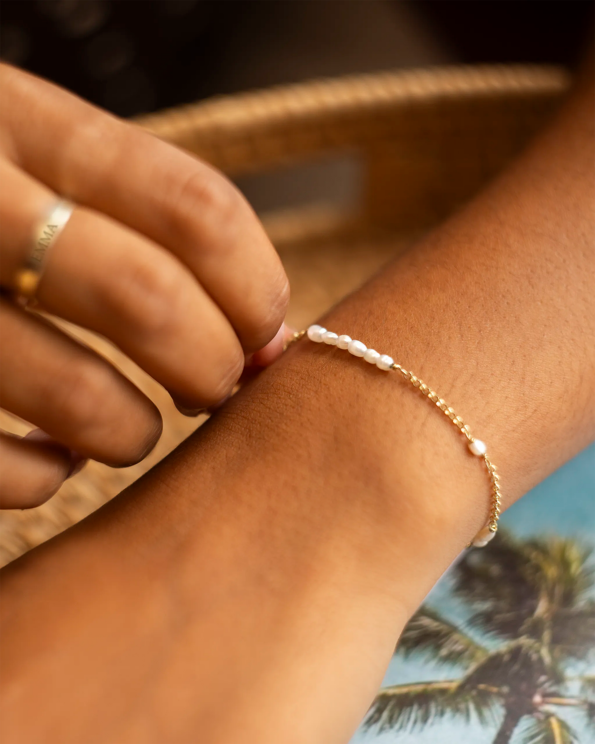 Gold Anja Split Personalised Pearl Bracelet