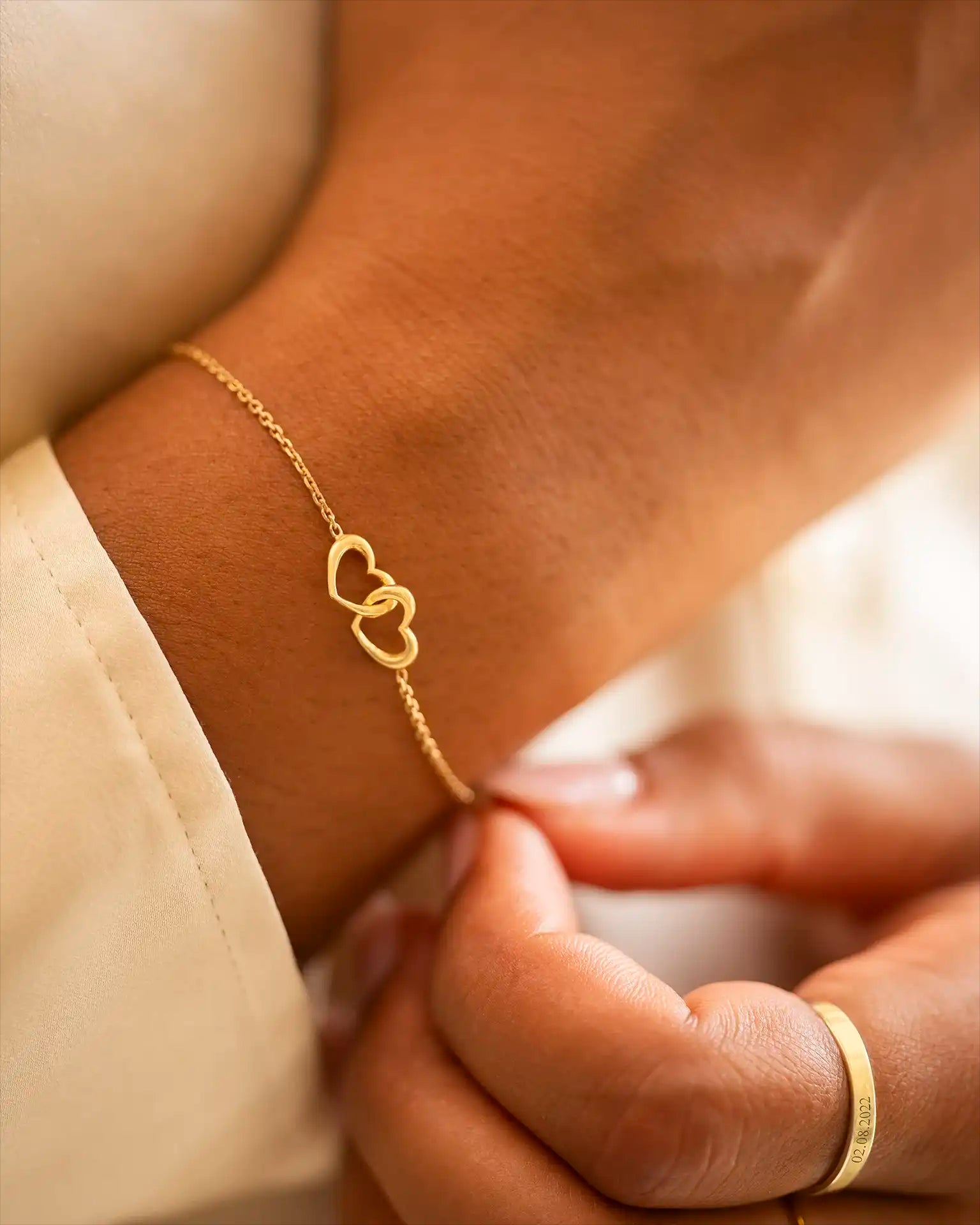 Gold Infinity Heart Personalised Slider Bracelet
