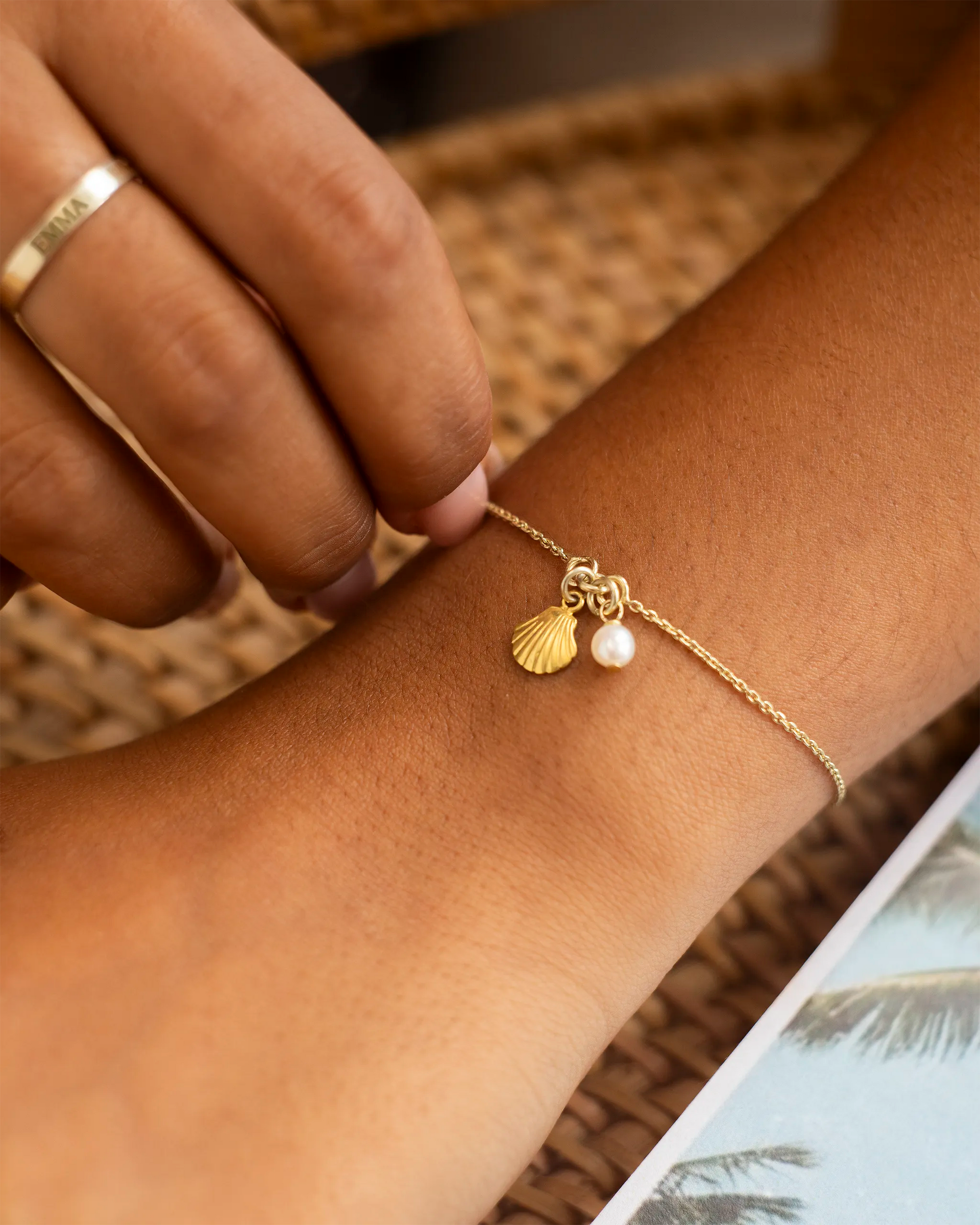 Gold Seashell and Pearl Personalised Bracelet