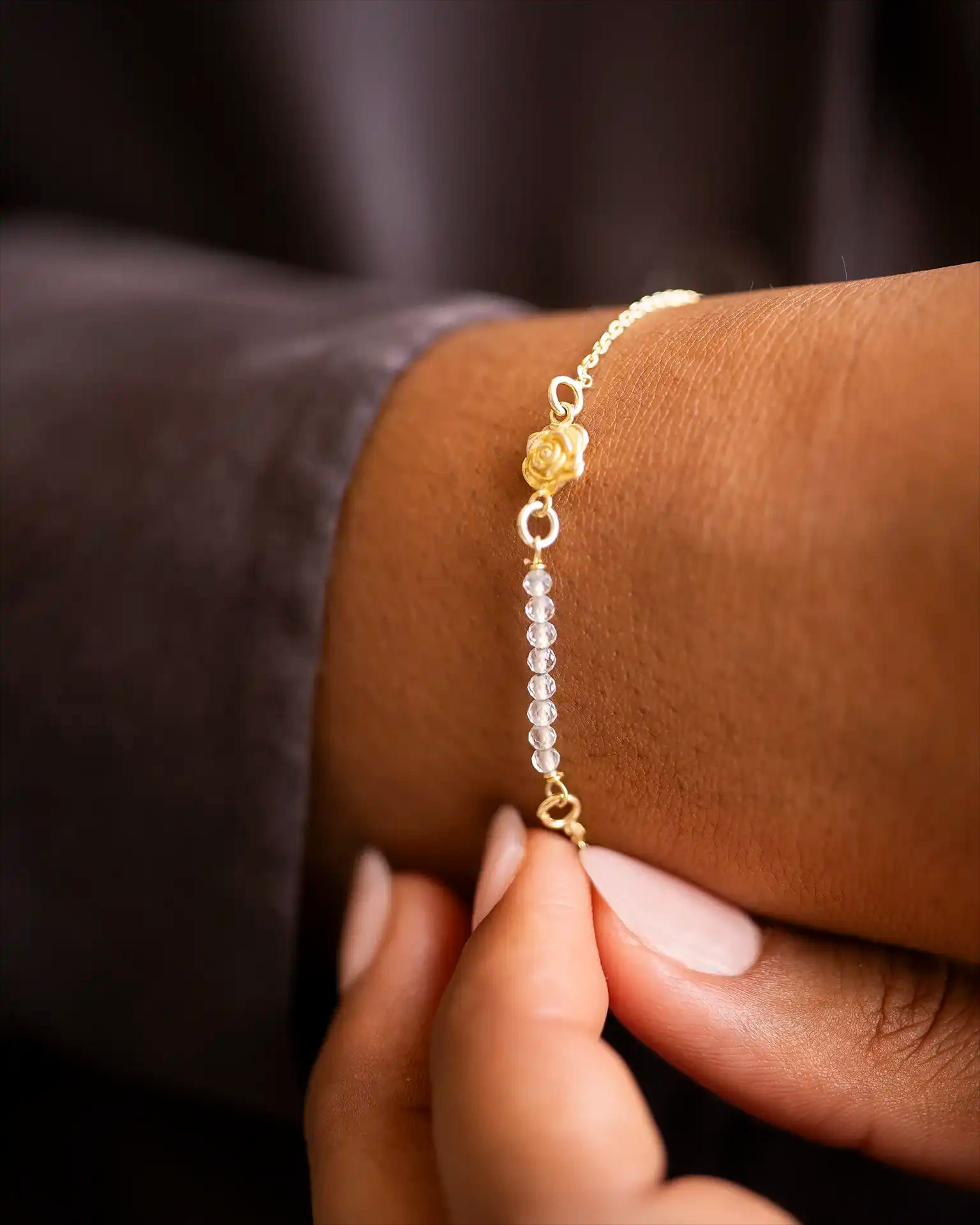 Gold Semi-Precious Birthstone Bar Birth Flower Slider Bracelet
