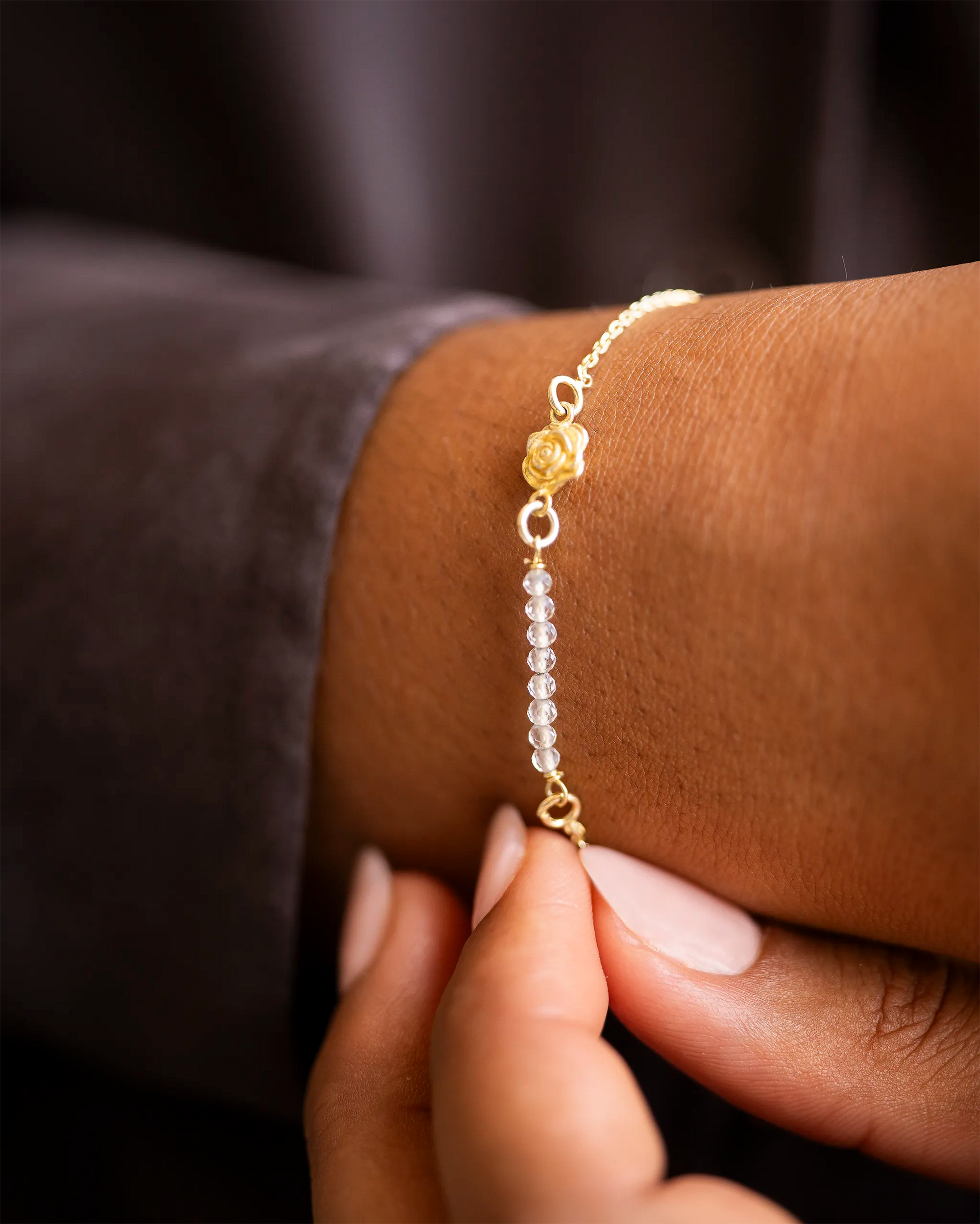 Gold Semi-Precious Birthstone Bar Birth Flower Slider Bracelet