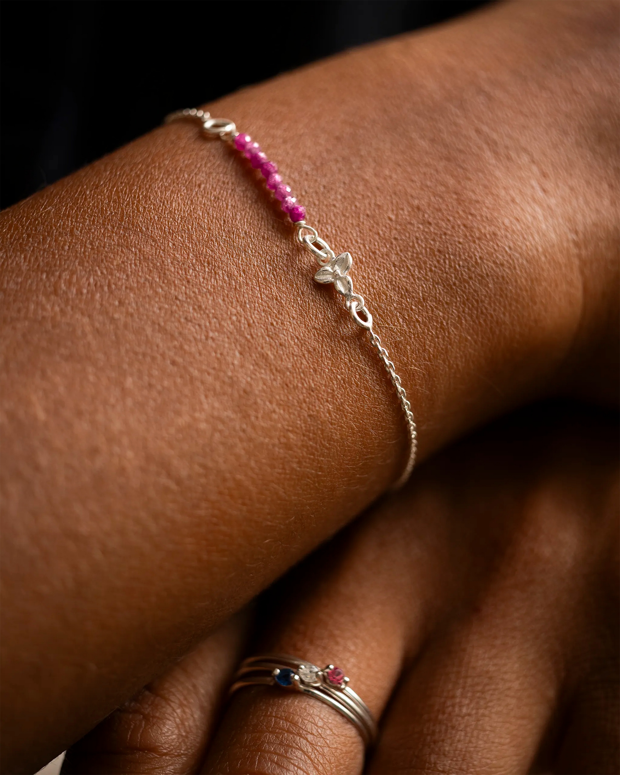 Silver Semi-Precious Birthstone Bar Birth Flower Slider Bracelet