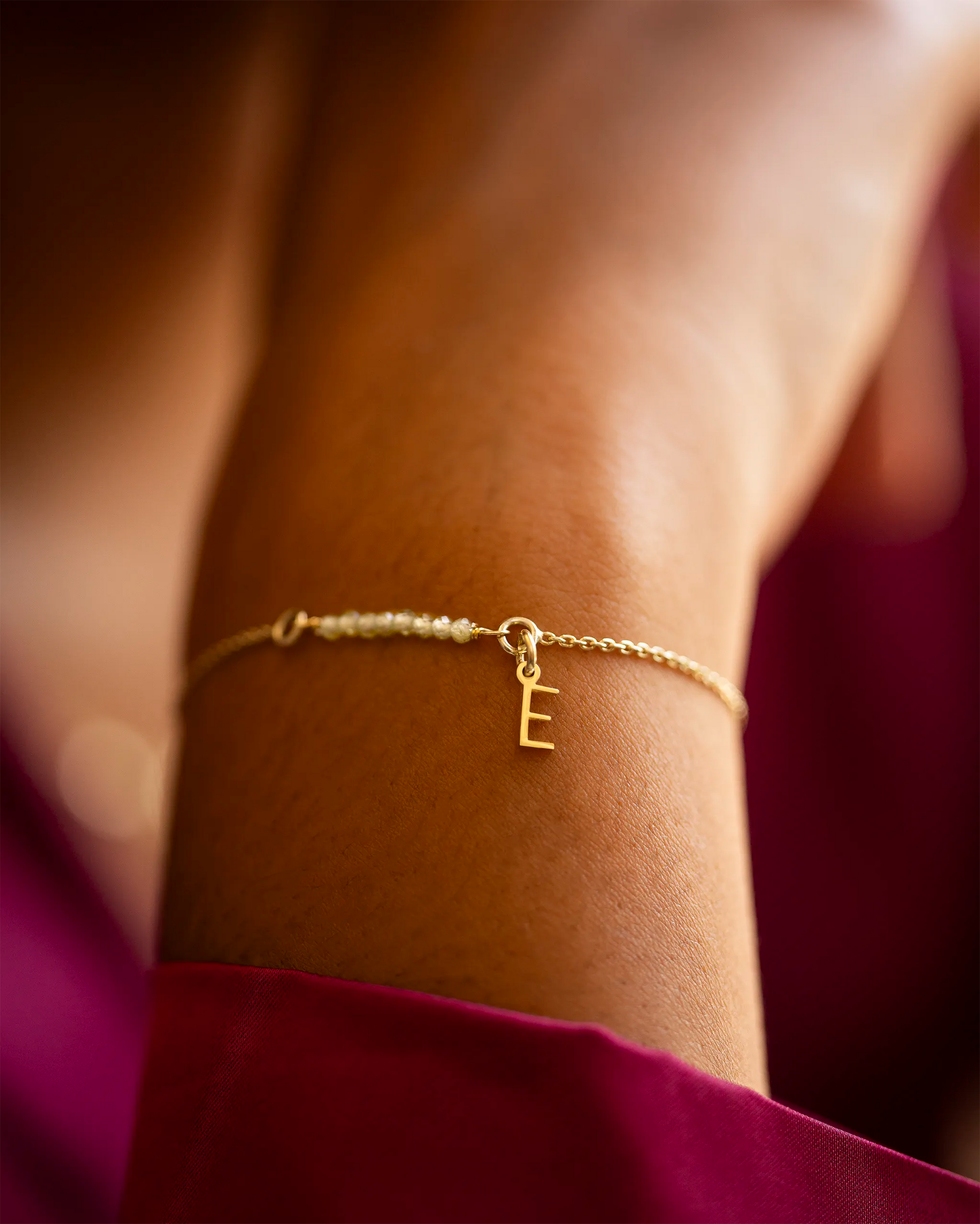 Gold Semi-Precious Birthstone Bar Letter Slider Bracelet