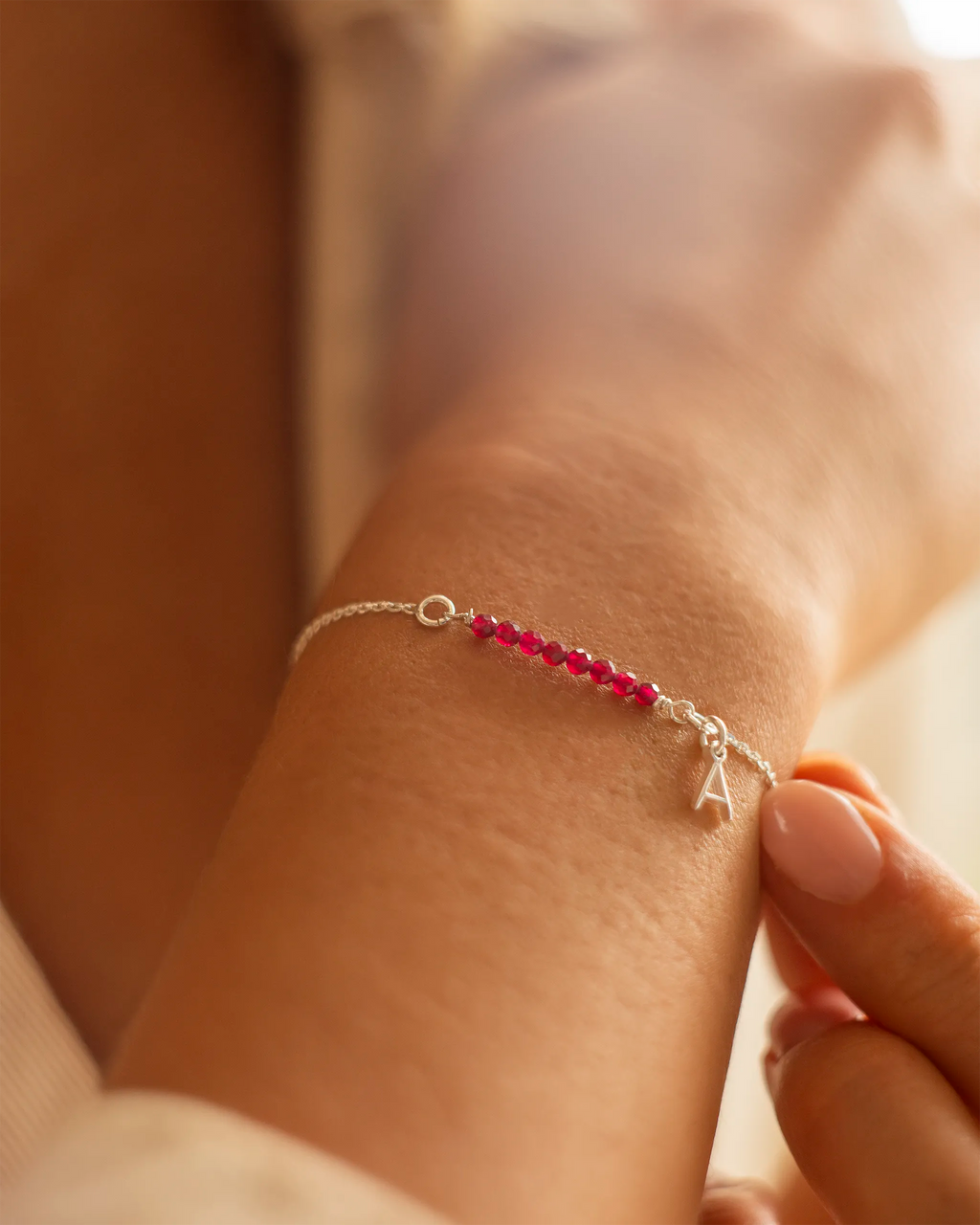 Silver Semi-Precious Birthstone Bar Letter Slider Bracelet