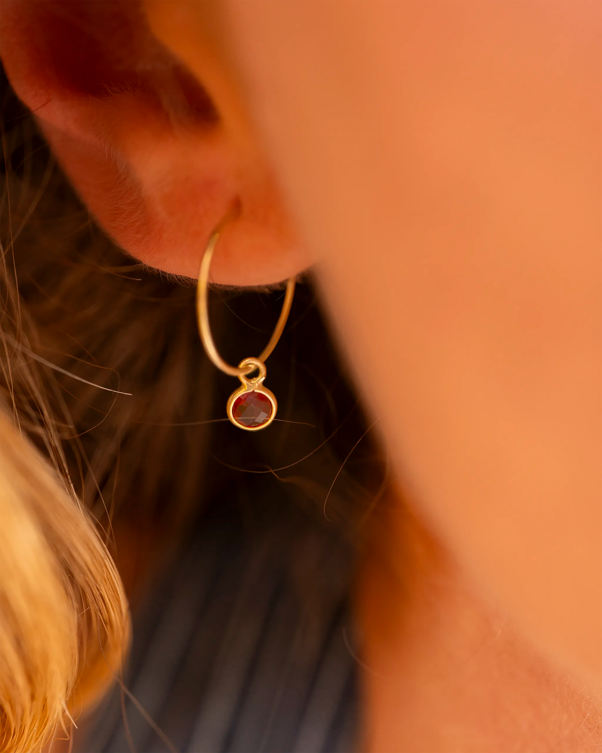 Gold Birthstone Charm Personalised Hoop Earrings