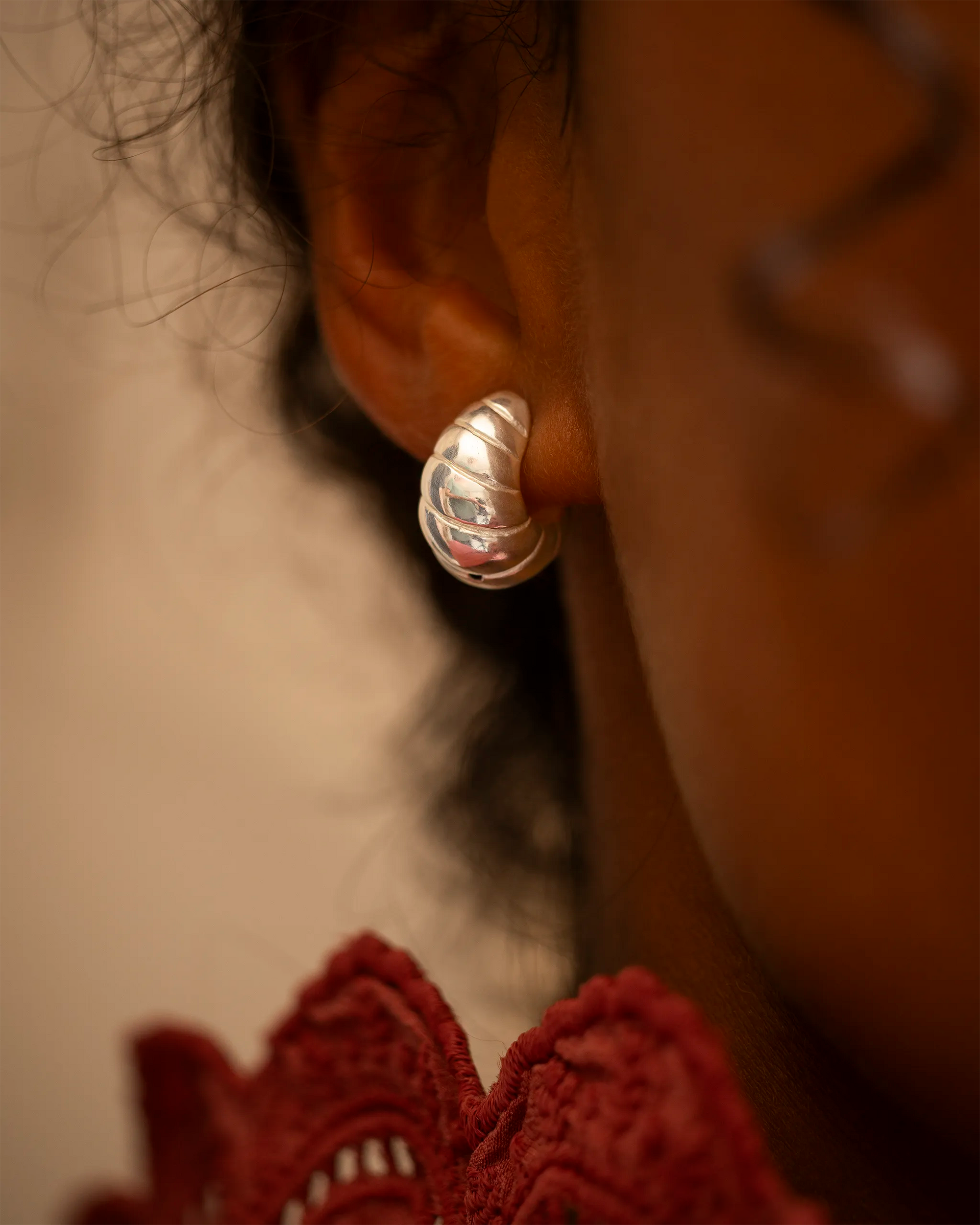 Silver Ripple Statement Hoop Earrings