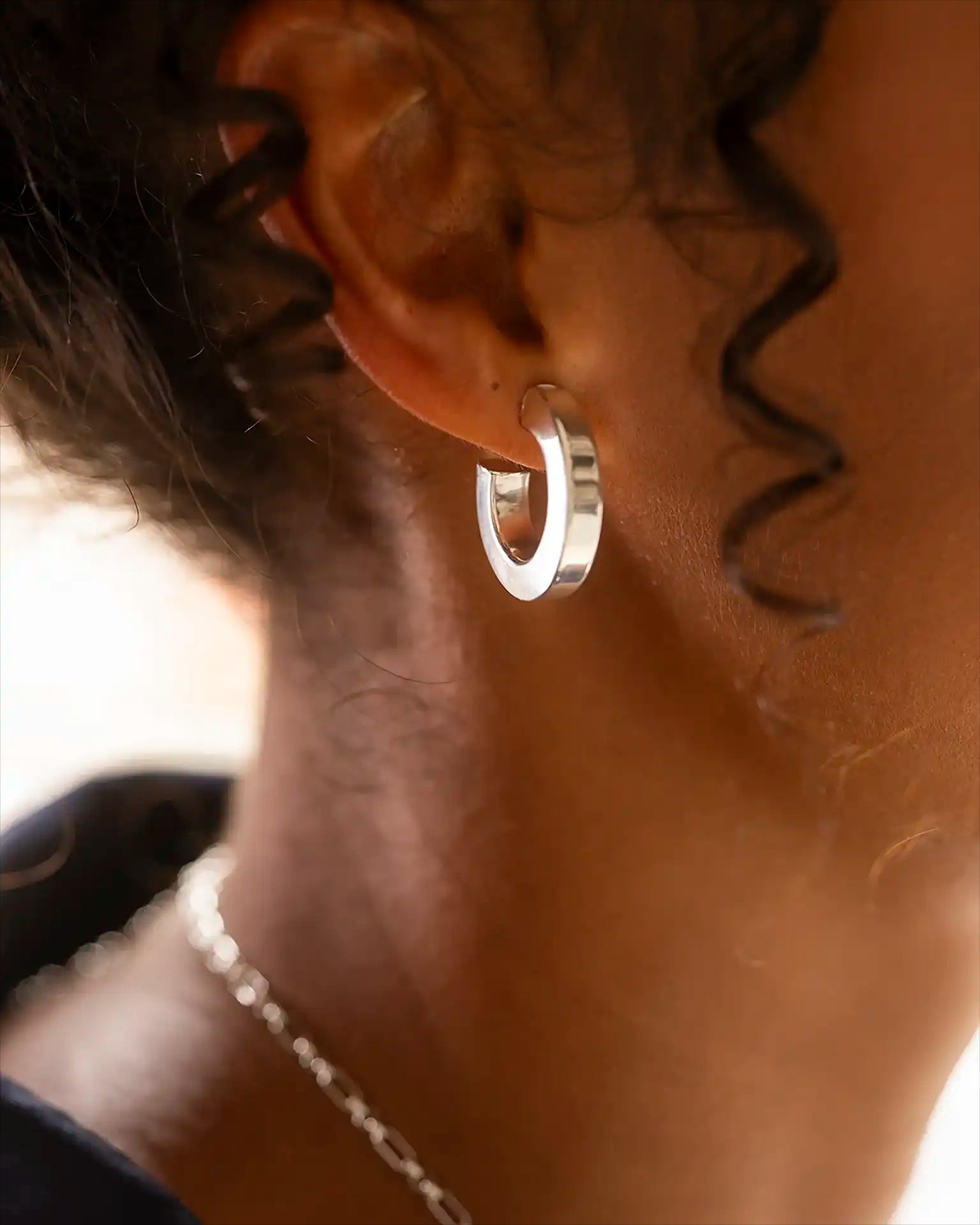 Silver Contemporary Statement Hoop Earrings