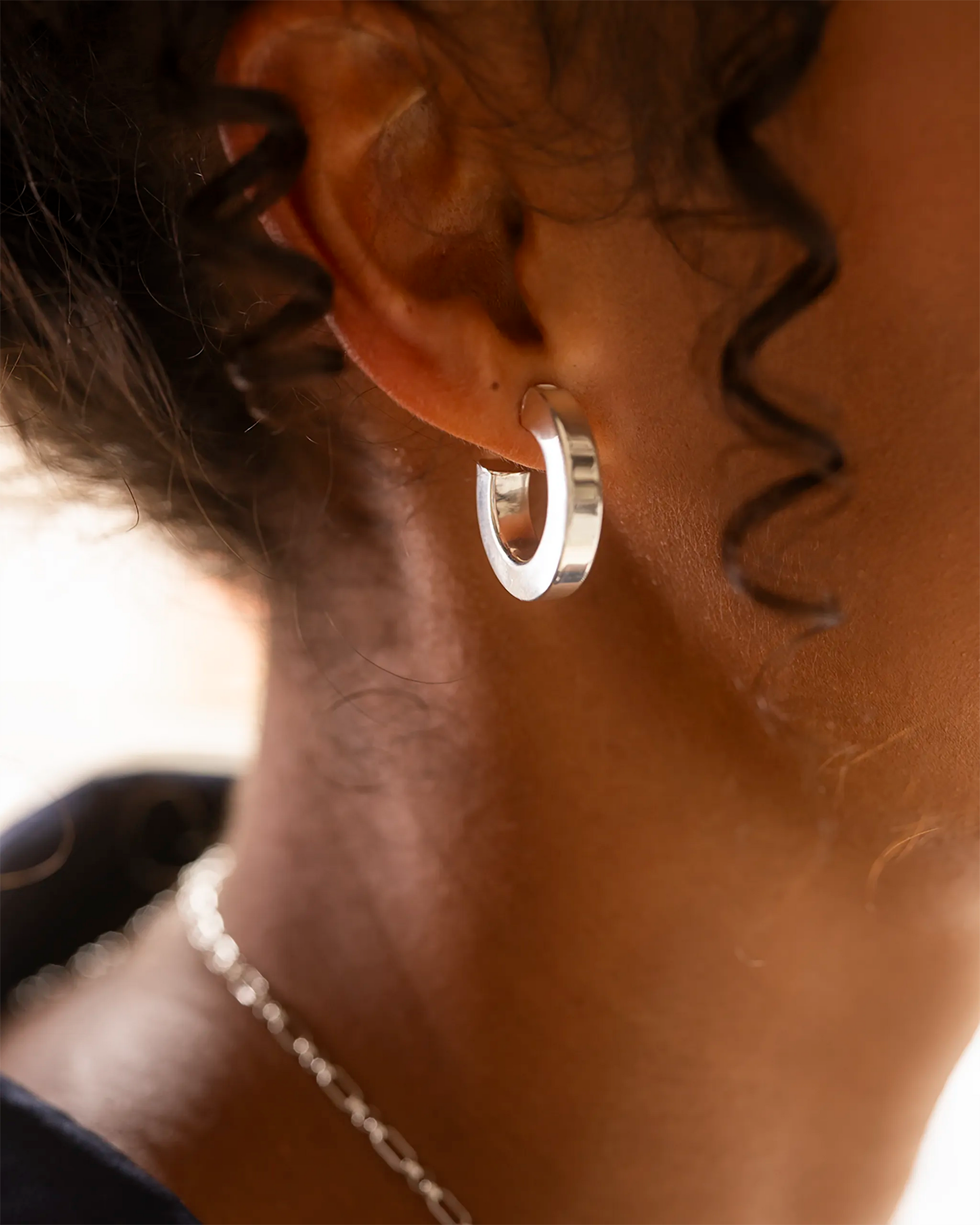 Silver Contemporary Statement Hoop Earrings