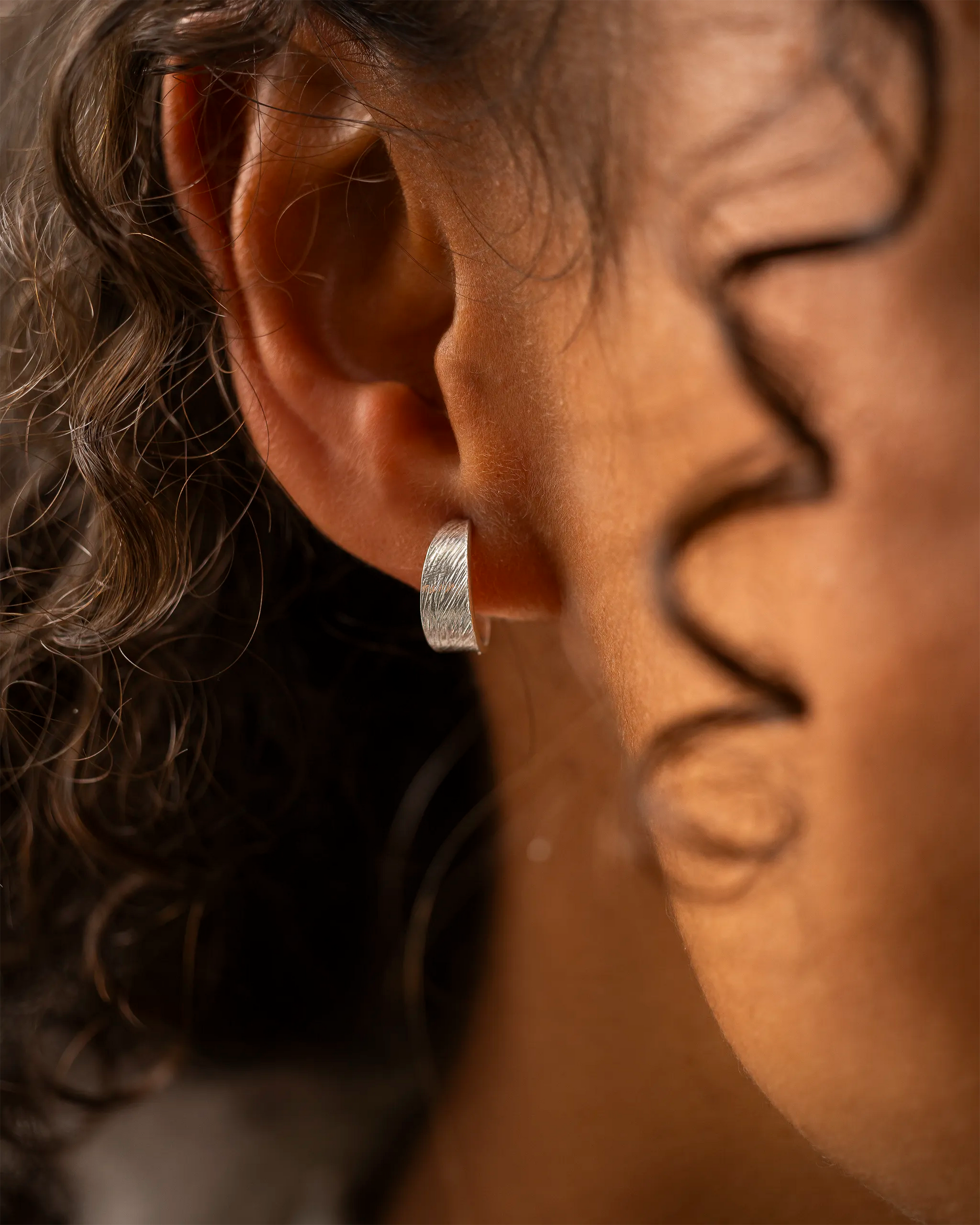 Silver Textured Statement Hoop Earrings