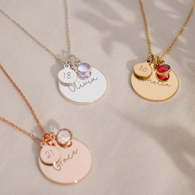 PERSONALISED BIRTHDAY DISC NAME NECKLACE