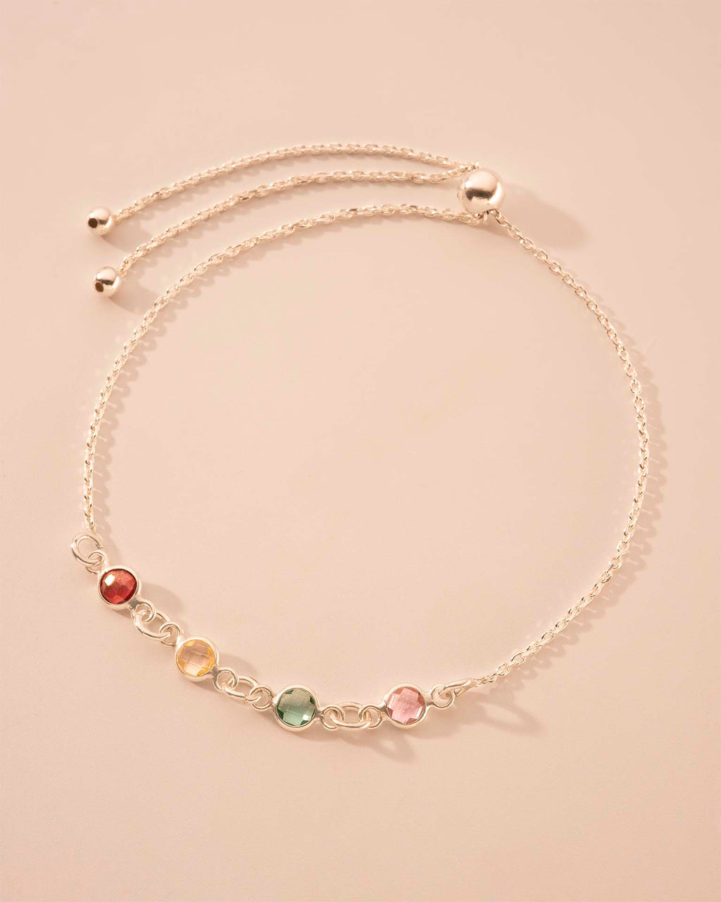 Silver Family Mini Birthstone Personalised Slider Bracelet