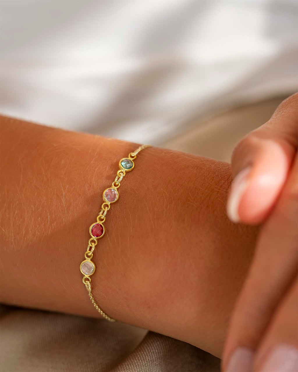 Gold Family Mini Birthstone Personalised Slider Bracelet