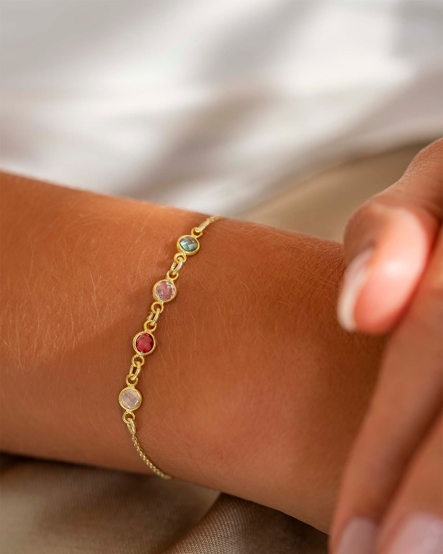 Gold Family Mini Birthstone Personalised Slider Bracelet