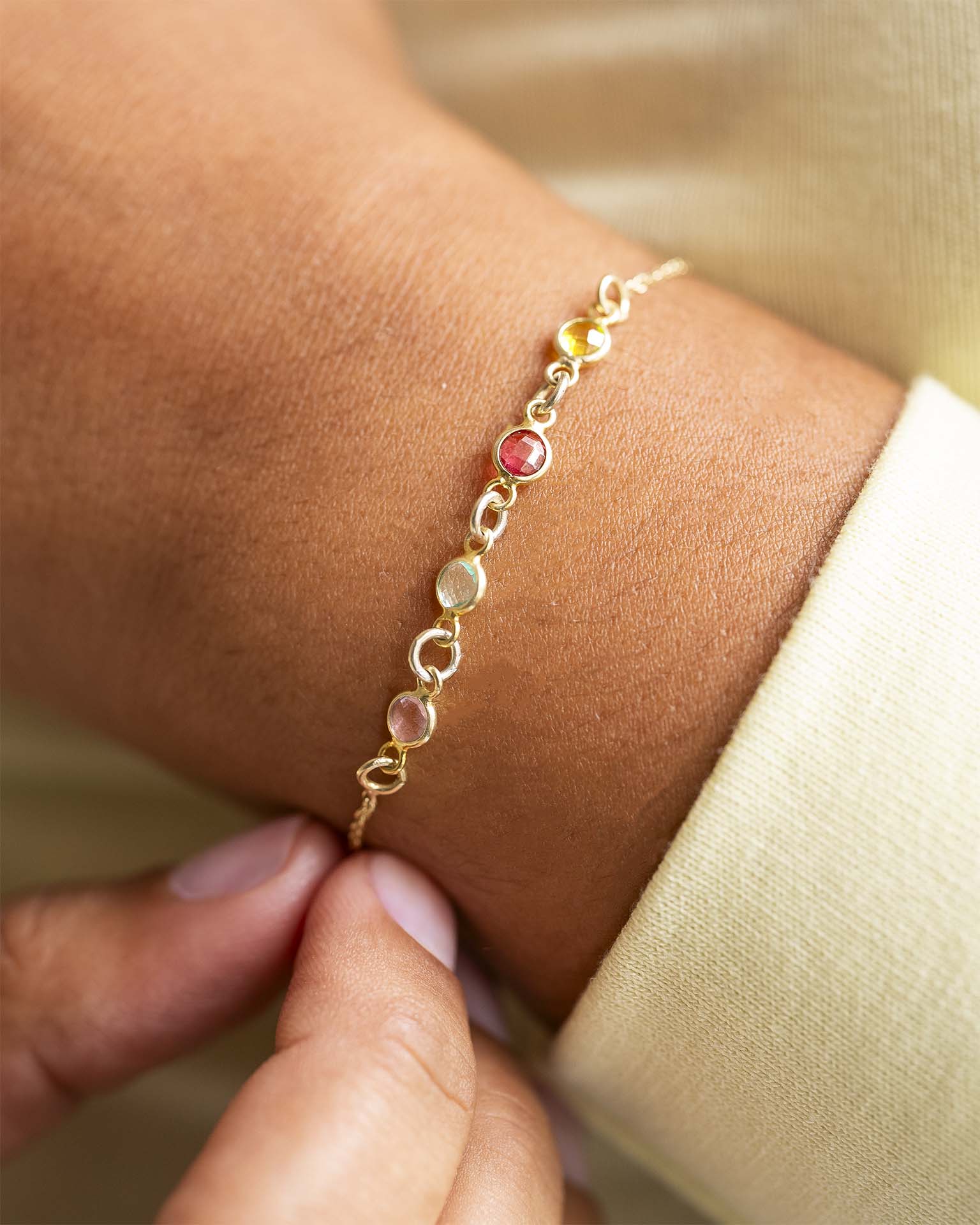 Gold Family Mini Birthstone Personalised Slider Bracelet