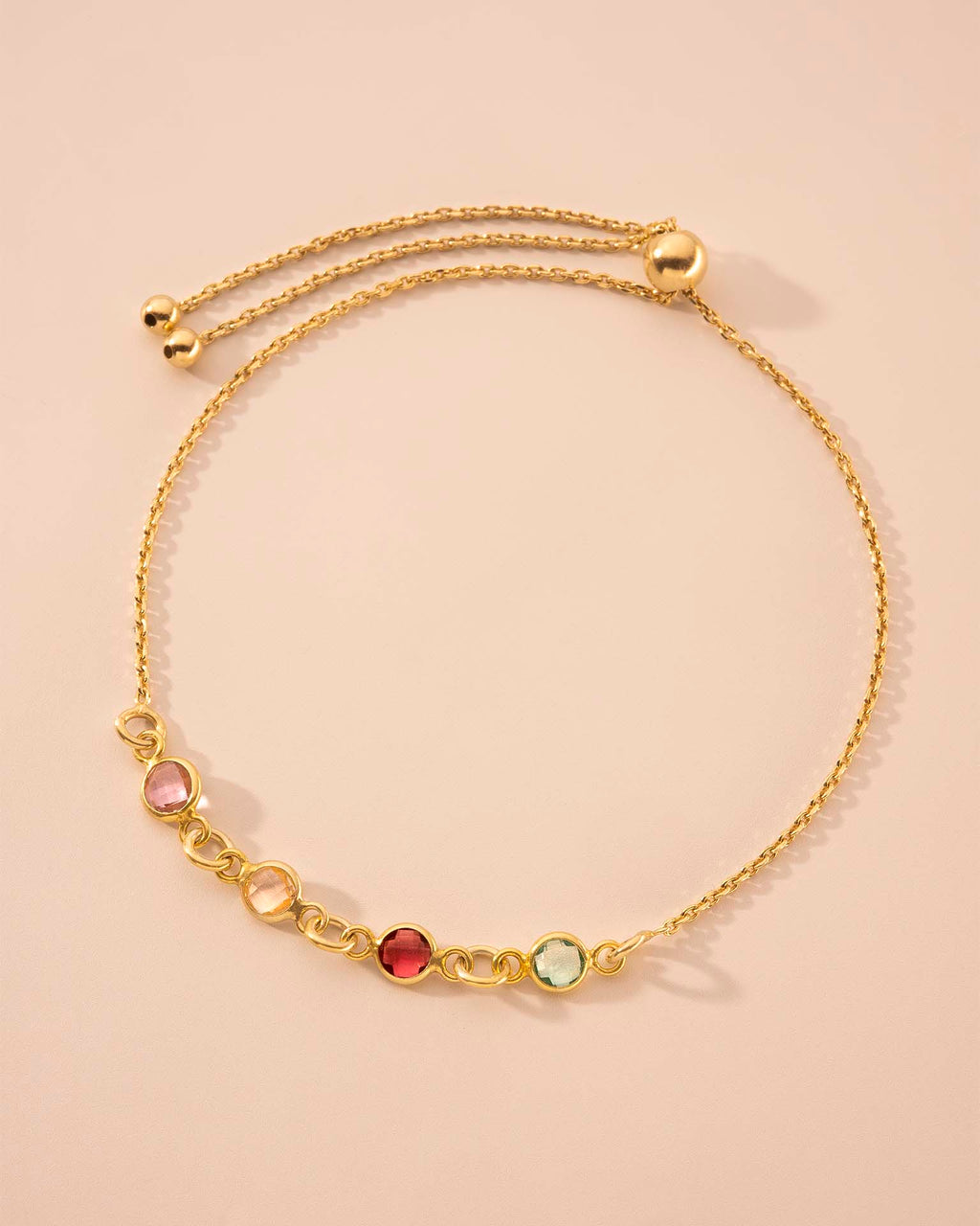 Gold Family Mini Birthstone Personalised Slider Bracelet