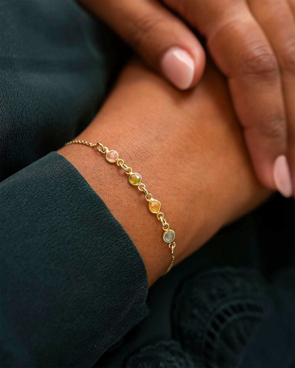 Gold Family Mini Birthstone Personalised Slider Bracelet