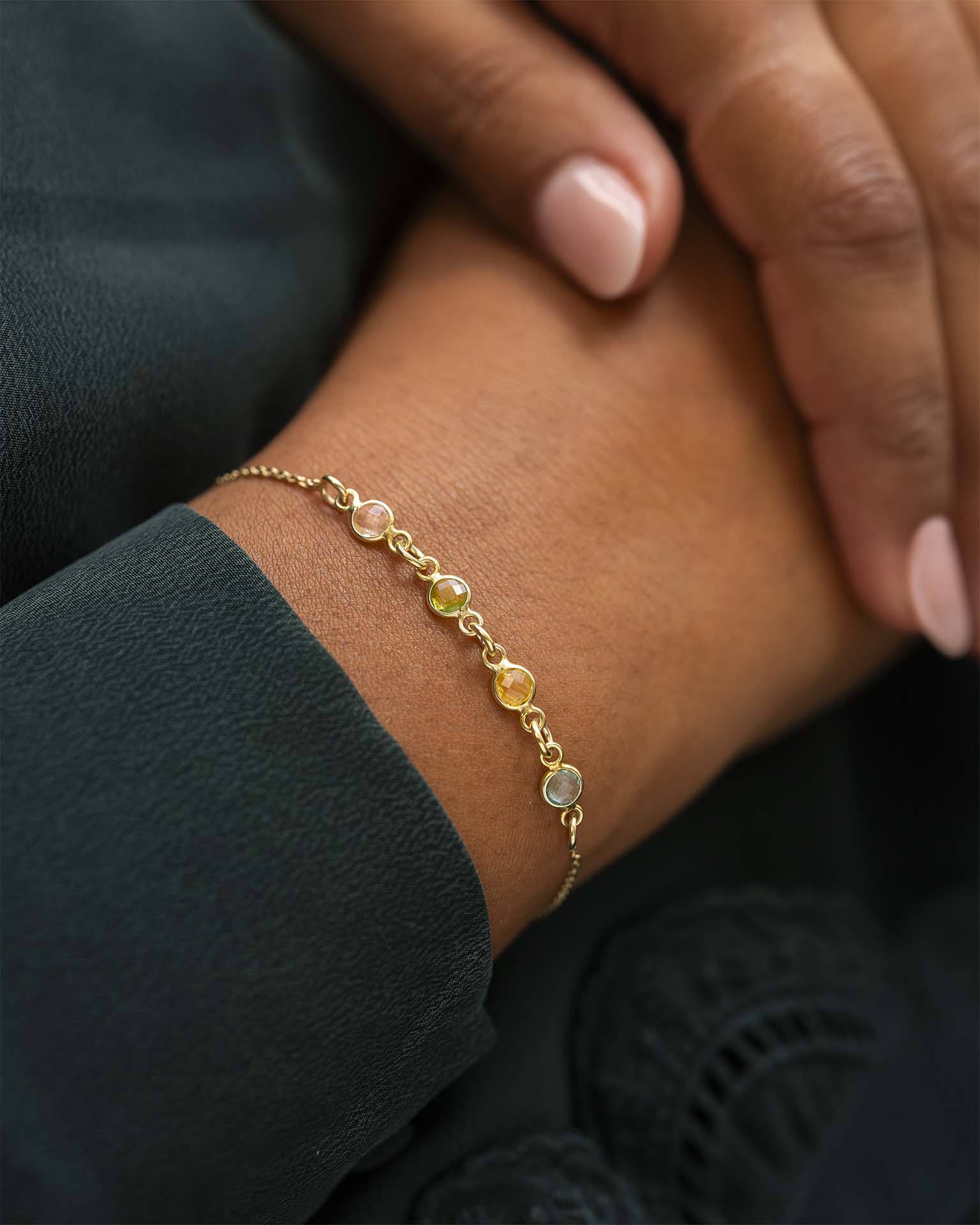 Gold Family Mini Birthstone Personalised Slider Bracelet