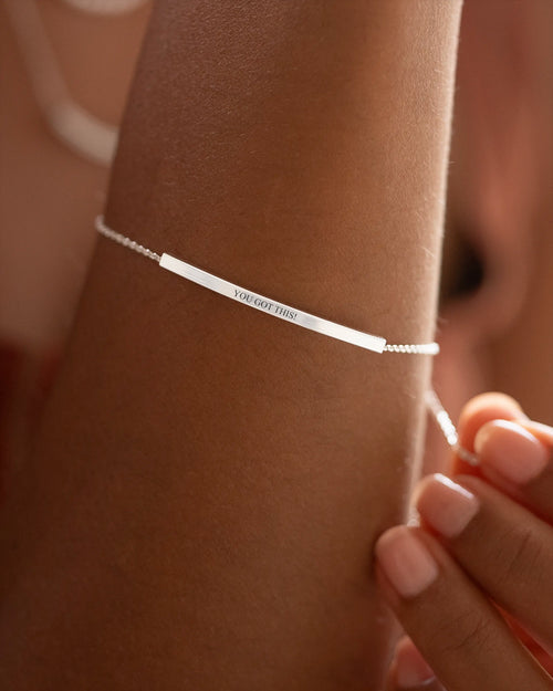 Silver Curved Skinny Bar Personalised Message Bracelet