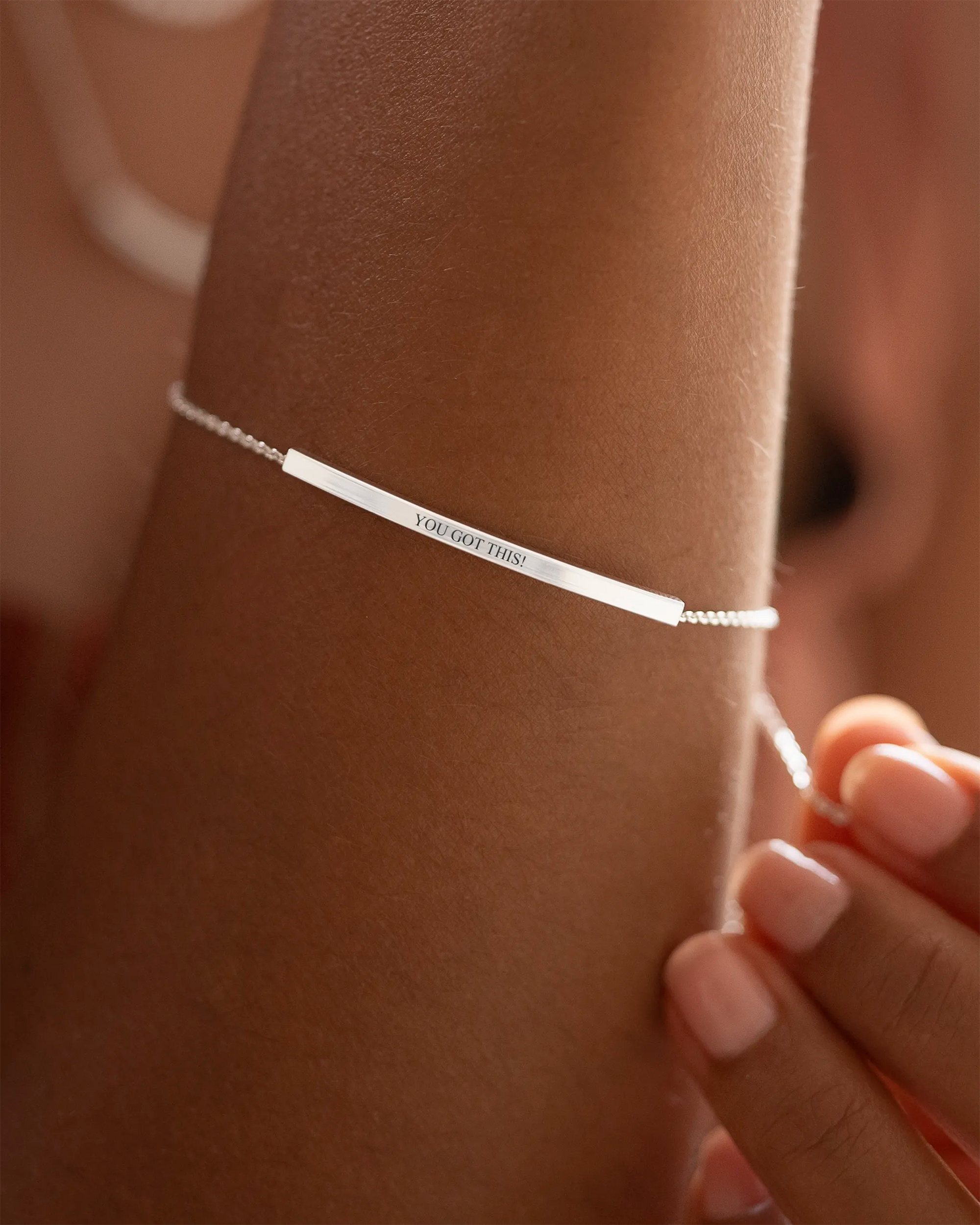 Silver Curved Skinny Bar Personalised Message Bracelet