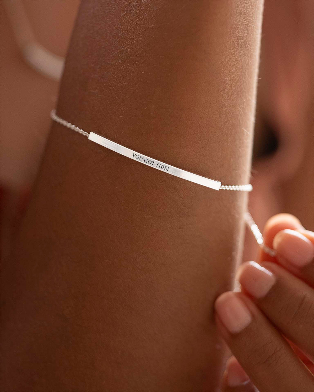 Silver Curved Skinny Bar Personalised Message Bracelet