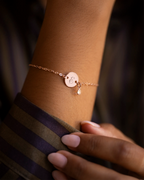 Rose Gold Disc And Micro Birthstone Personalised Bracelet