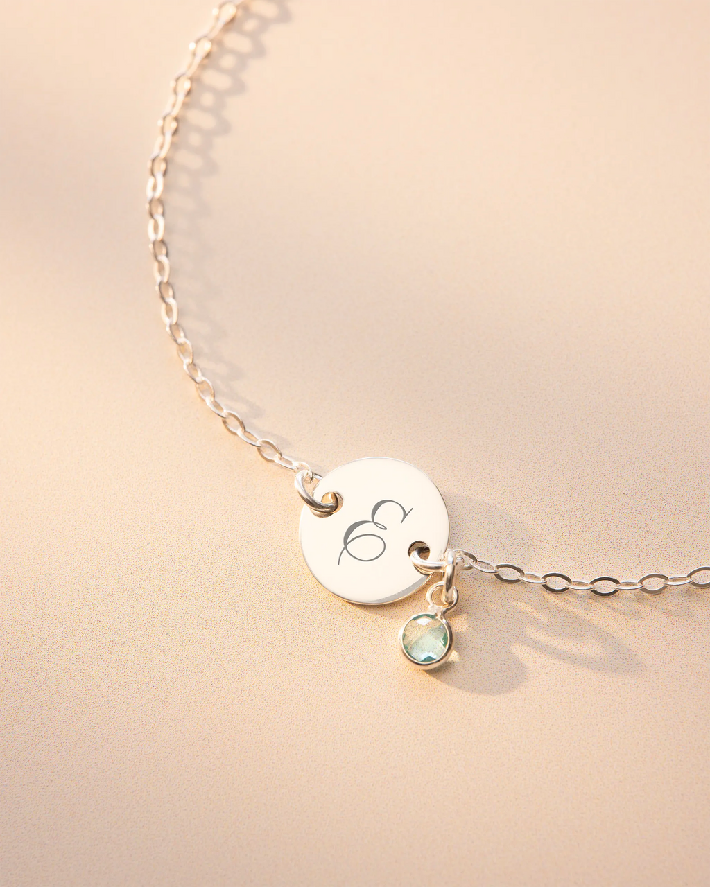 Silver Disc And Micro Birthstone Personalised Bracelet