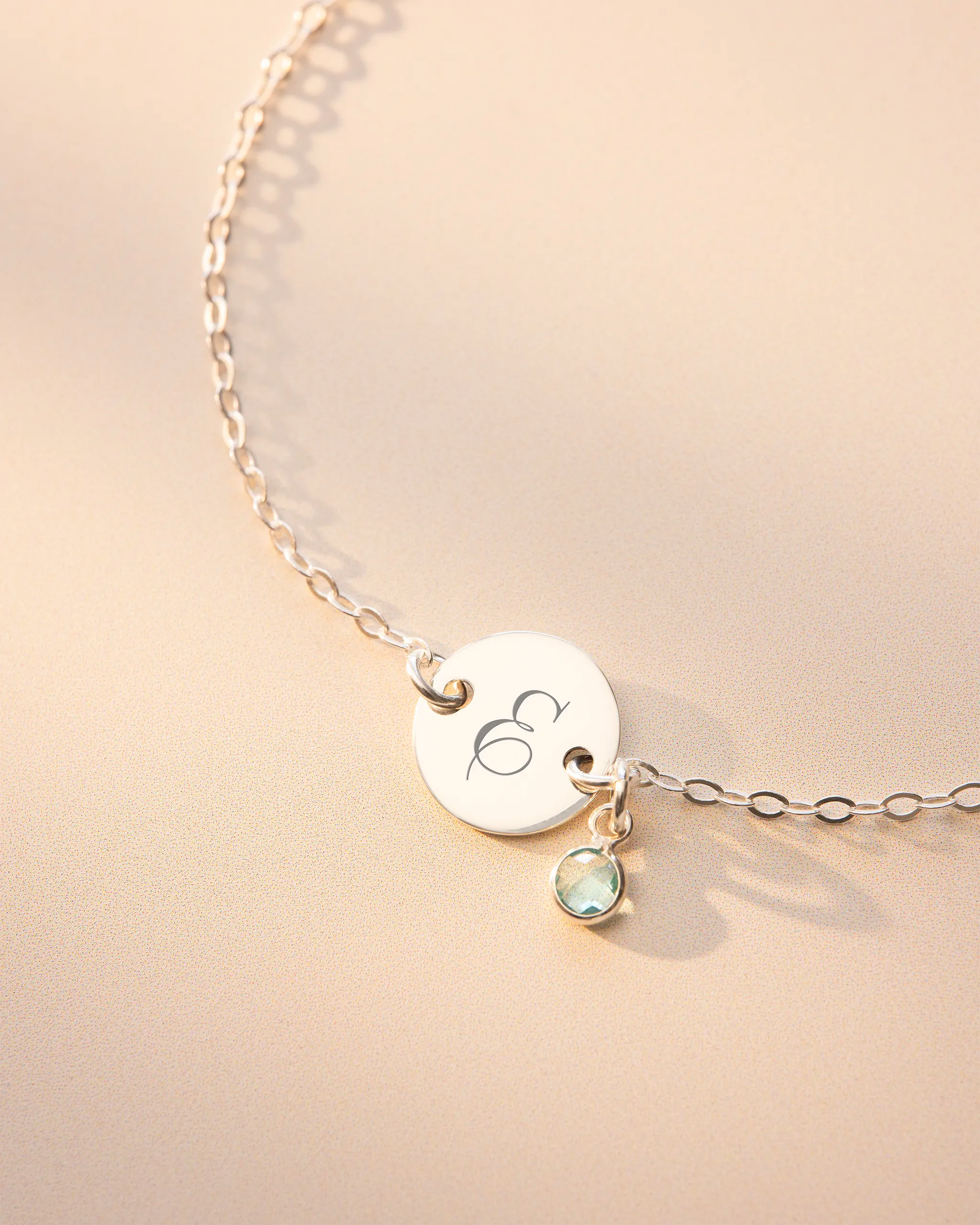 Silver Disc And Micro Birthstone Personalised Bracelet