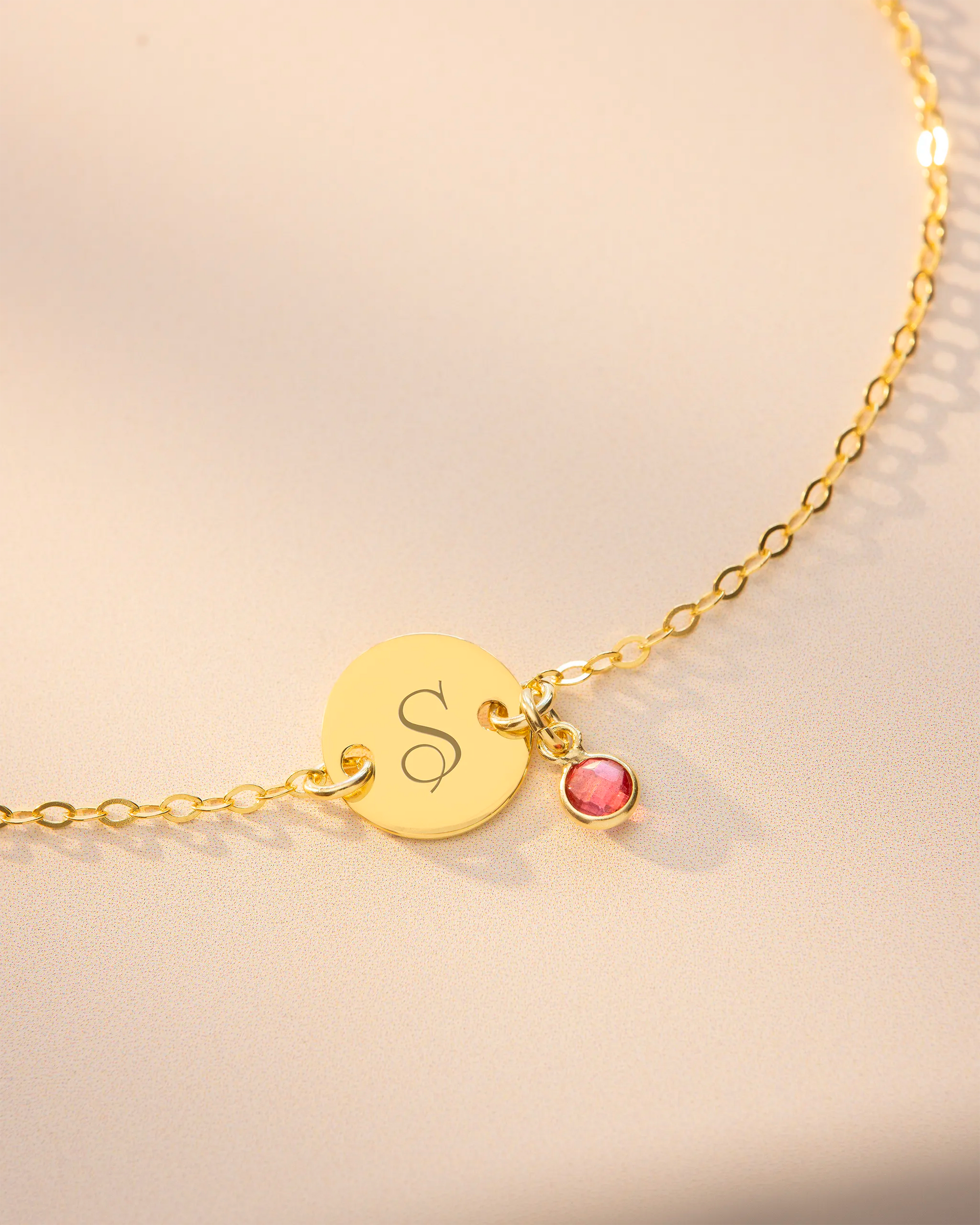 Gold Disc And Micro Birthstone Personalised Bracelet