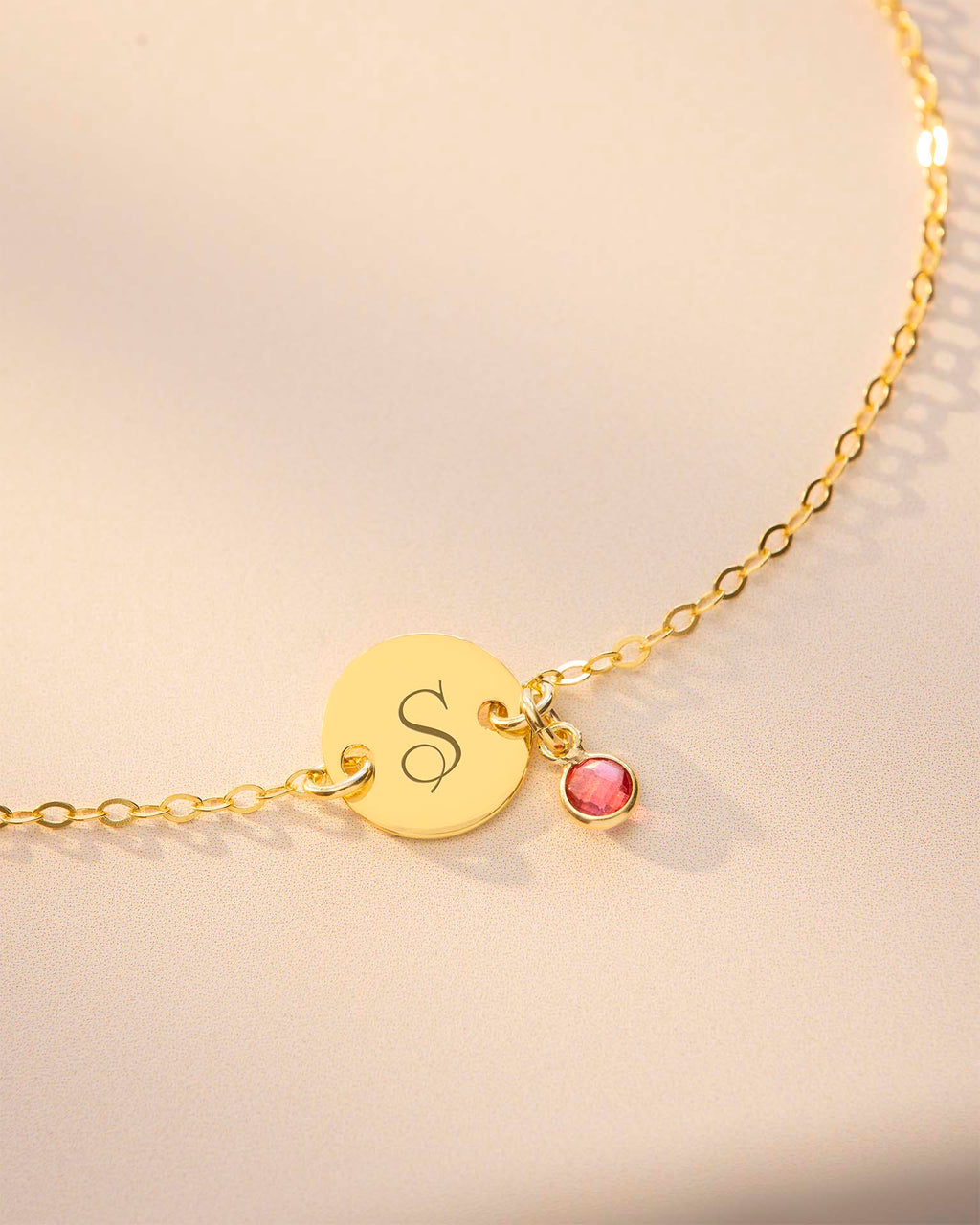 Gold Disc And Micro Birthstone Personalised Bracelet
