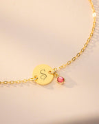 Gold Disc And Micro Birthstone Personalised Bracelet