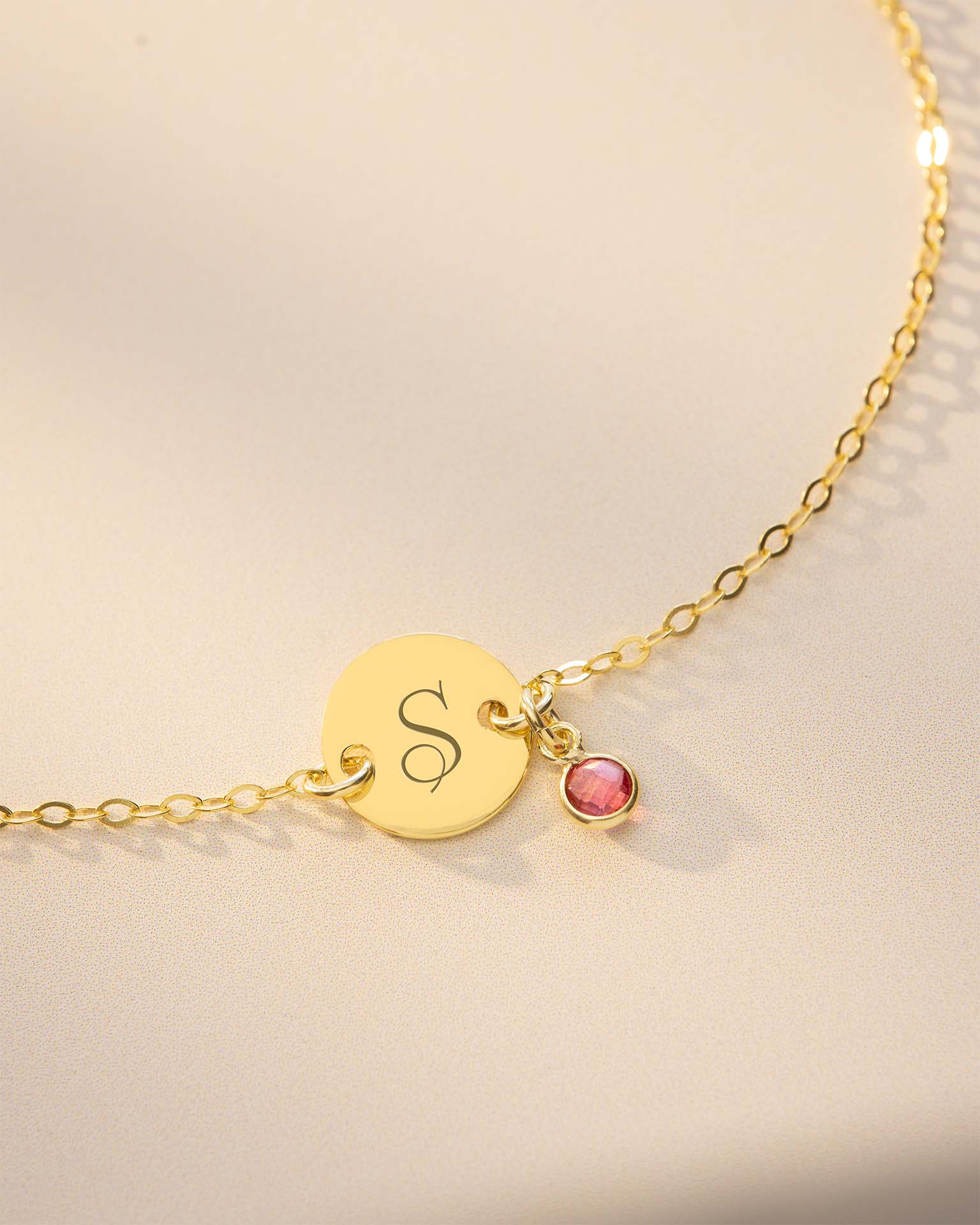 Gold Disc And Micro Birthstone Personalised Bracelet
