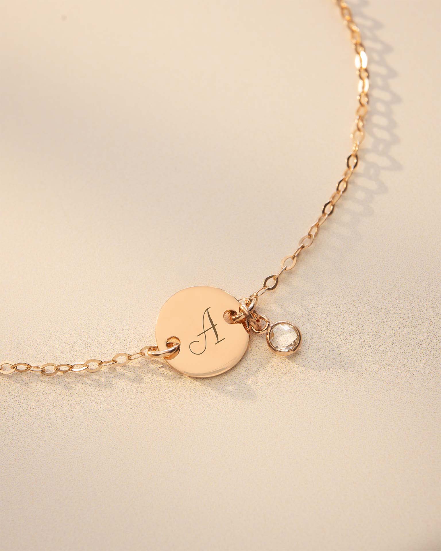 Rose Gold Disc And Micro Birthstone Personalised Bracelet