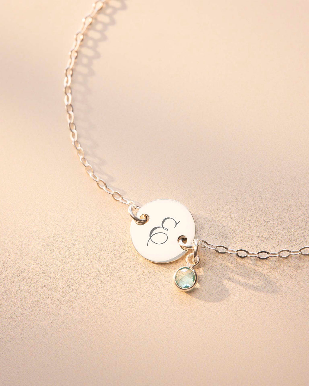 Silver Disc And Micro Birthstone Personalised Bracelet