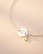 Silver Disc And Micro Birthstone Personalised Bracelet
