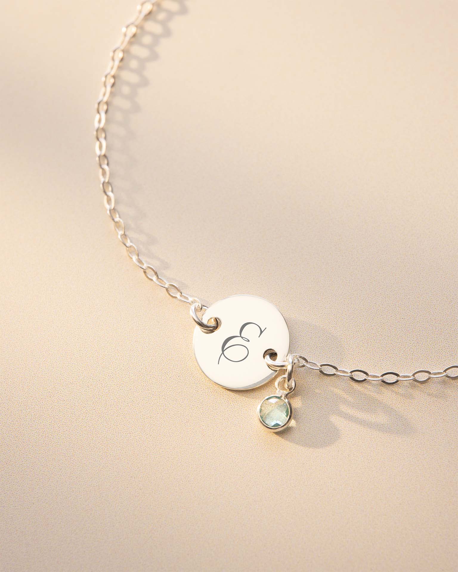 Silver Disc And Micro Birthstone Personalised Bracelet