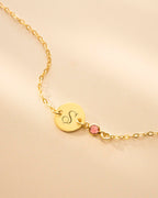 Gold Initial Disc and Birthstone Personalised Bracelet
