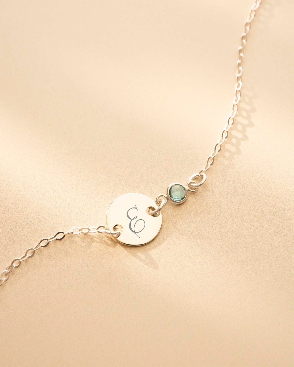 Silver Initial Disc and Birthstone Personalised Bracelet