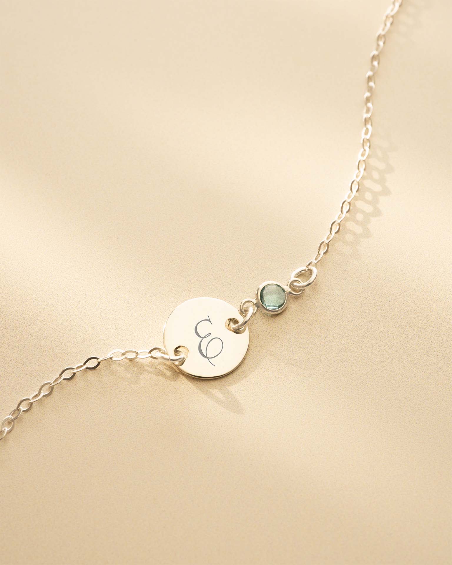 Silver Initial Disc and Birthstone Personalised Bracelet