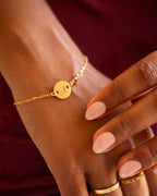 Gold Initial Disc and Heart Birthstone Personalised Bracelet