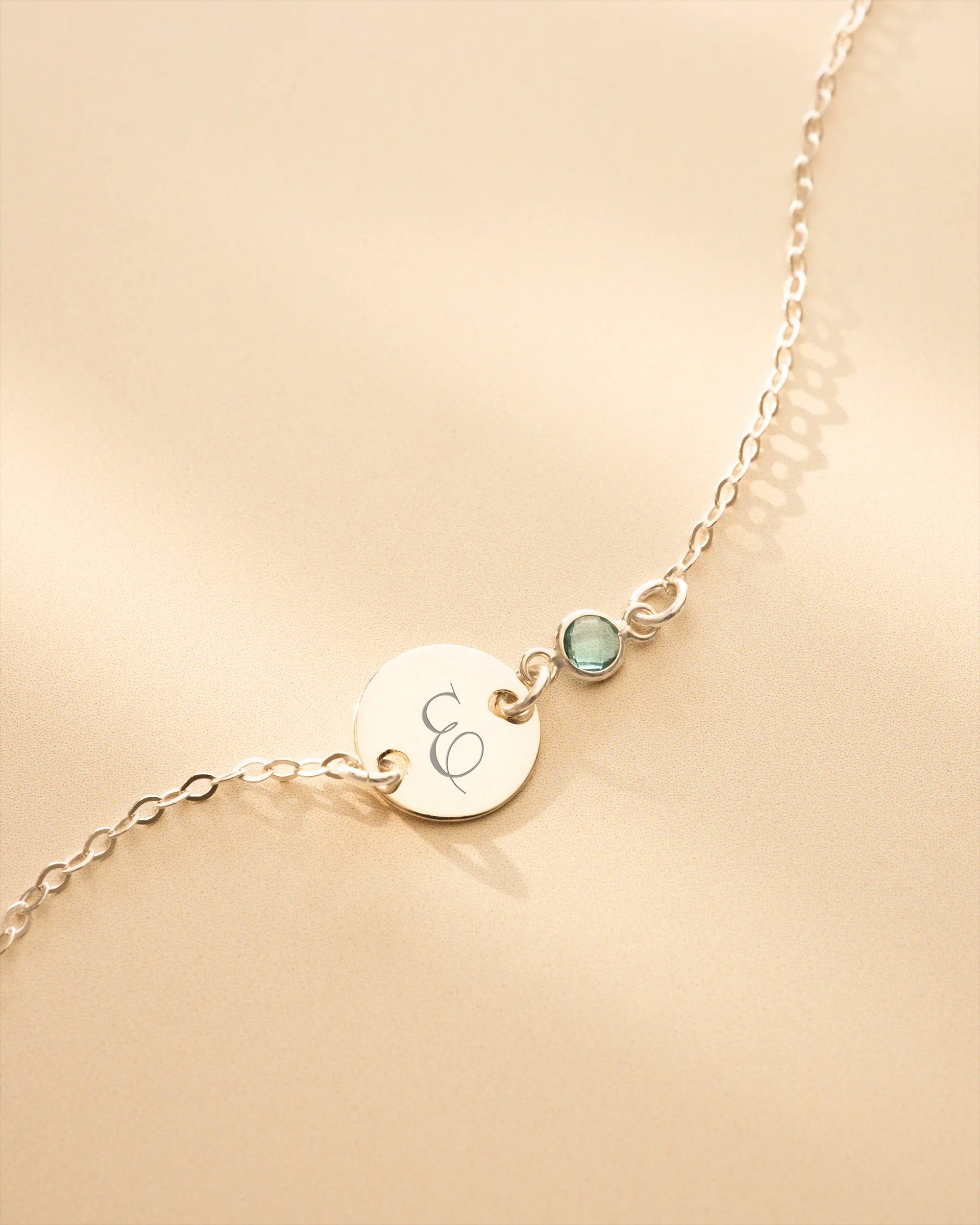 Silver Initial Disc and Birthstone Personalised Bracelet