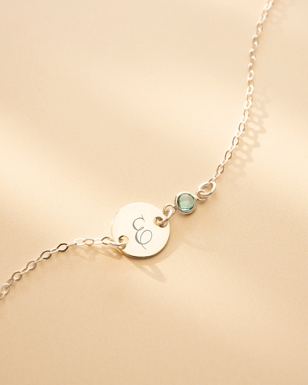 Silver Initial Disc and Birthstone Personalised Bracelet