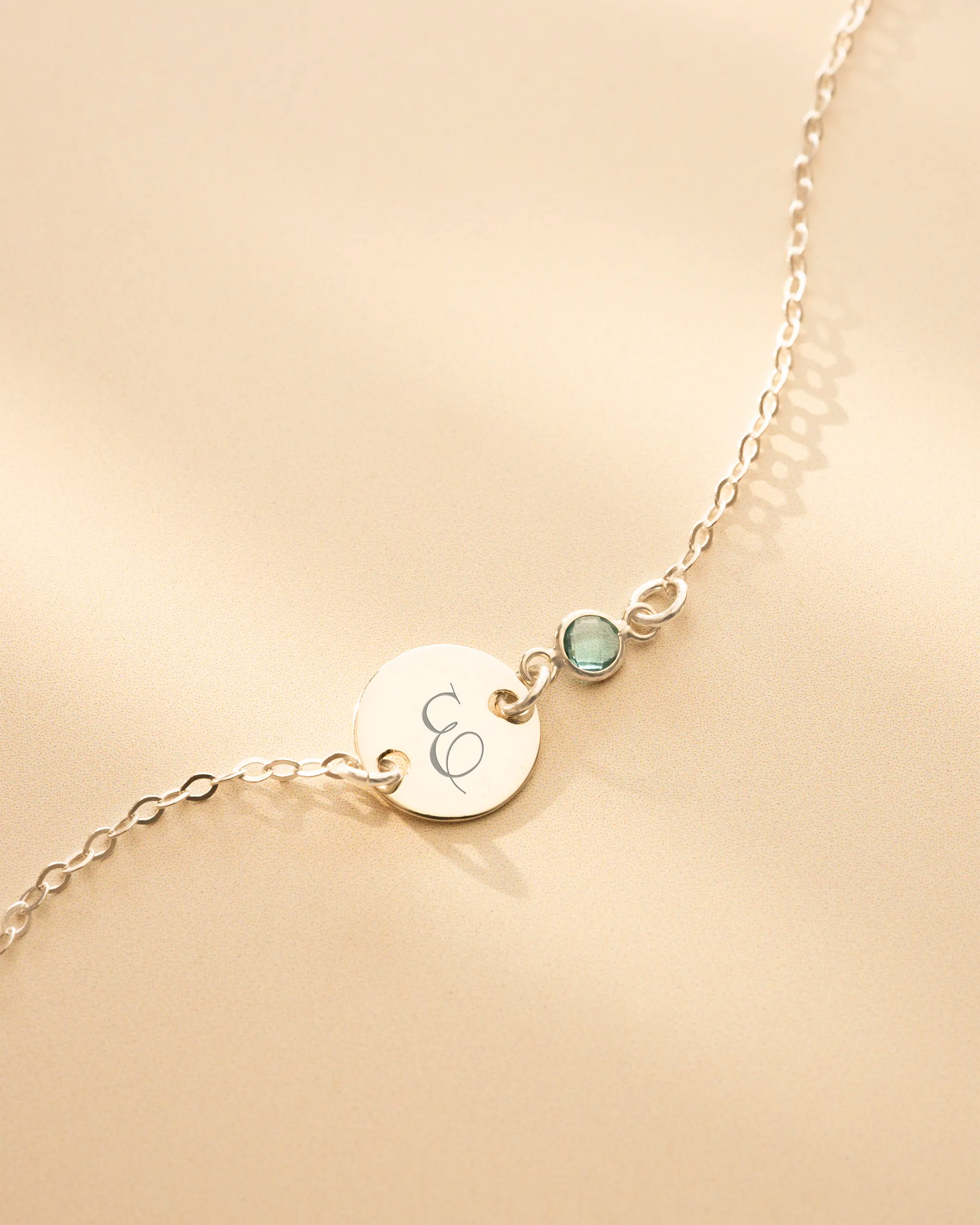Silver Initial Disc and Birthstone Personalised Bracelet
