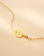 Gold Initial Disc and Birthstone Personalised Bracelet