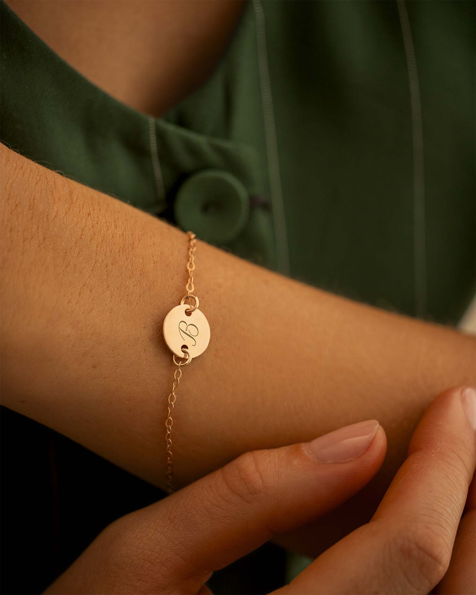 Rose Gold Initial Disc Personalised Bracelet
