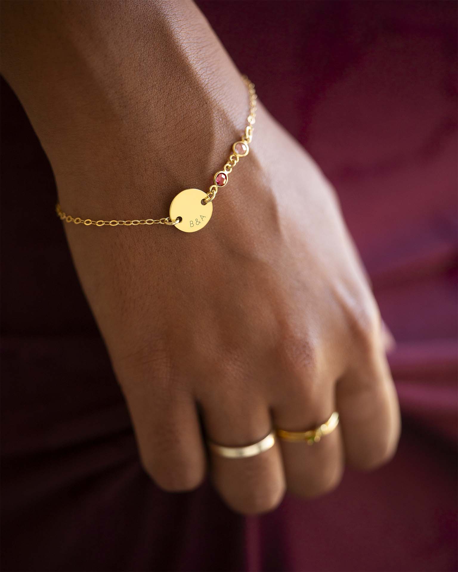 Gold Personalised You And Me Birthstone Bracelet