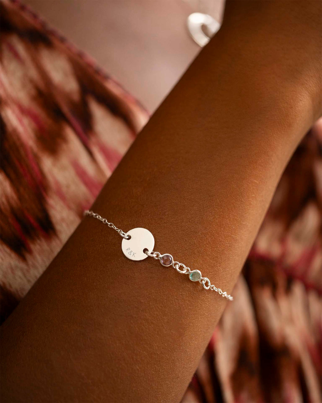 Silver Personalised You And Me Birthstone Bracelet