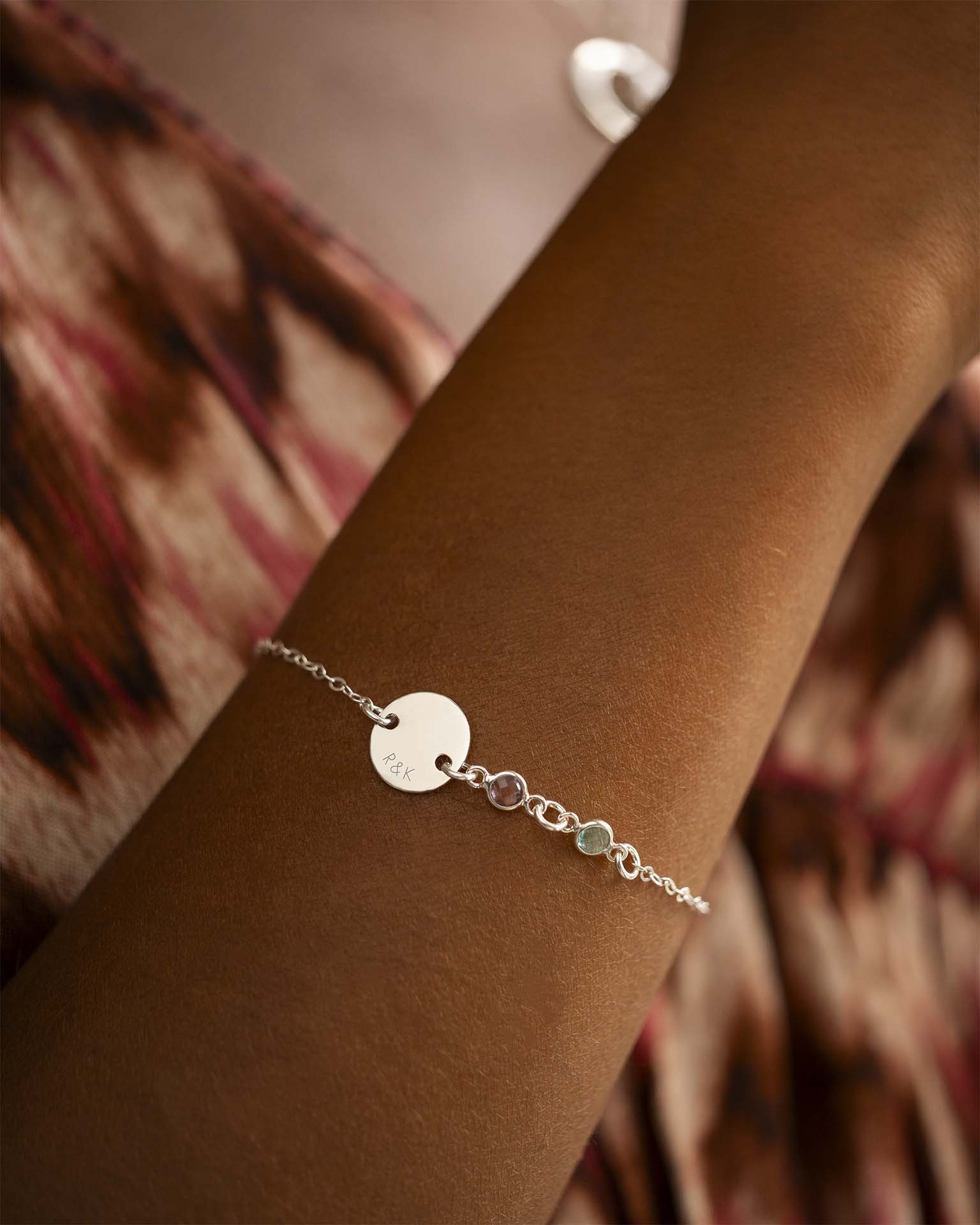 Silver Personalised You And Me Birthstone Bracelet