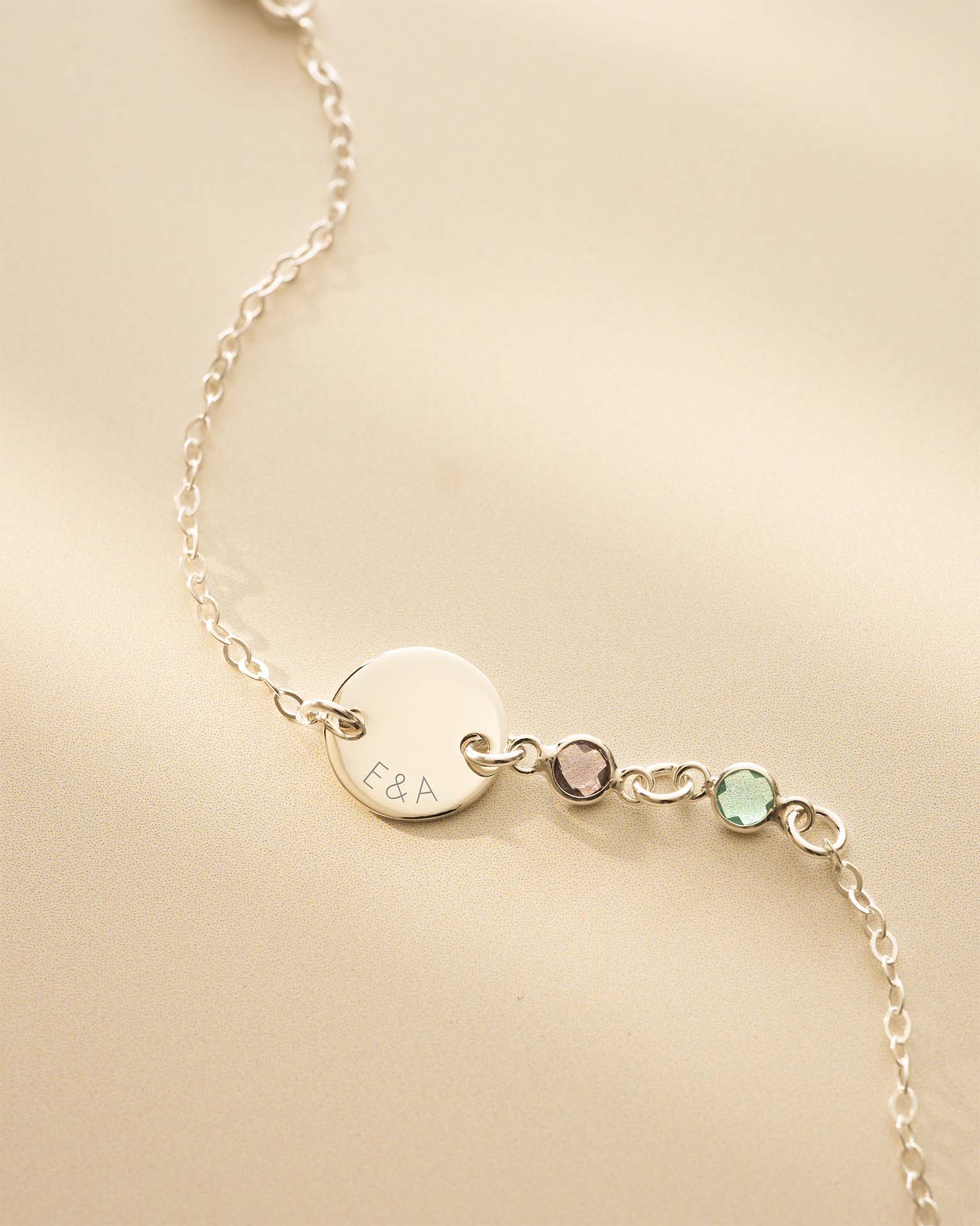 Silver Personalised You And Me Birthstone Bracelet